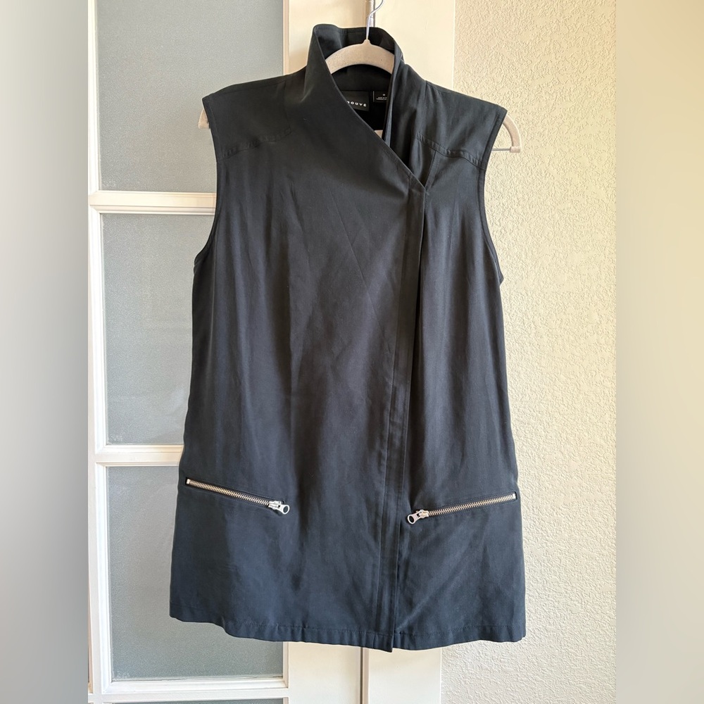 Trouvé - Women's Modal Asymmetrical Zip Sleevless Top - Size Medium -‎ Black - Picture 2 of 5